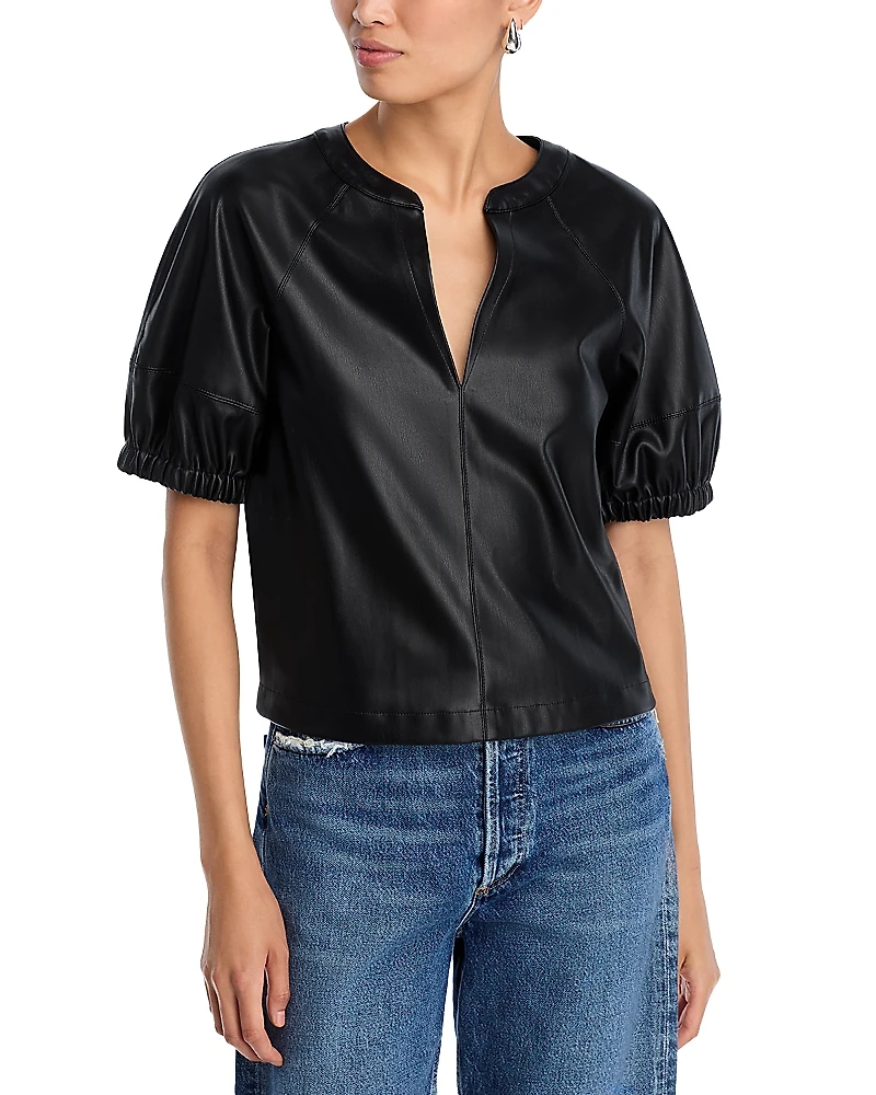 Steve Madden Roxanne Faux Leather Split Neck Top