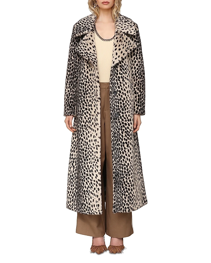 Avec Les Filles Cheetah Print Belted Faux Fur Maxi Coat