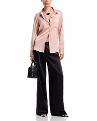 Satin Button Front Blouse - Exclusive