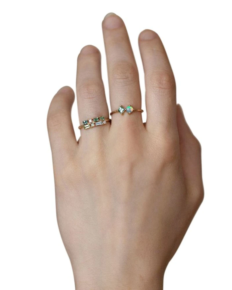 14K Yellow Gold Tourmaline & Diamond Brick Ring