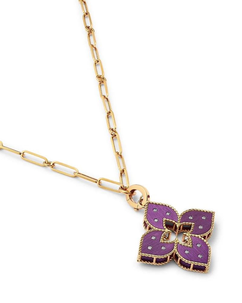 Purple Titanium & 18K Rose Gold Venetian Princess Diamond Flower Pendant Necklace, 33"