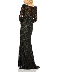 Embroidered Lace Wrap Over Puff Sleeves Gown