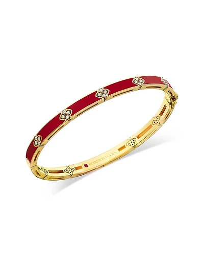 18K Yellow Gold Love in Verona Diamond & Coral Enamel Bangle Bracelet