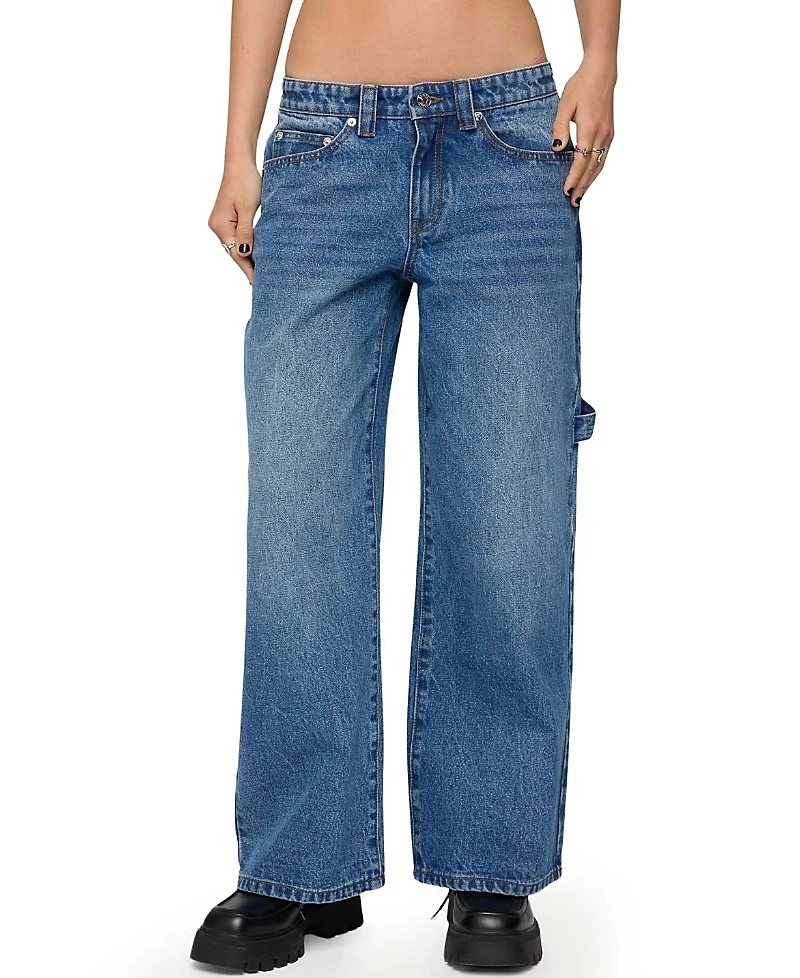 Edikted Petite Carpenter Low Rise Medium Rinse Wash Jeans