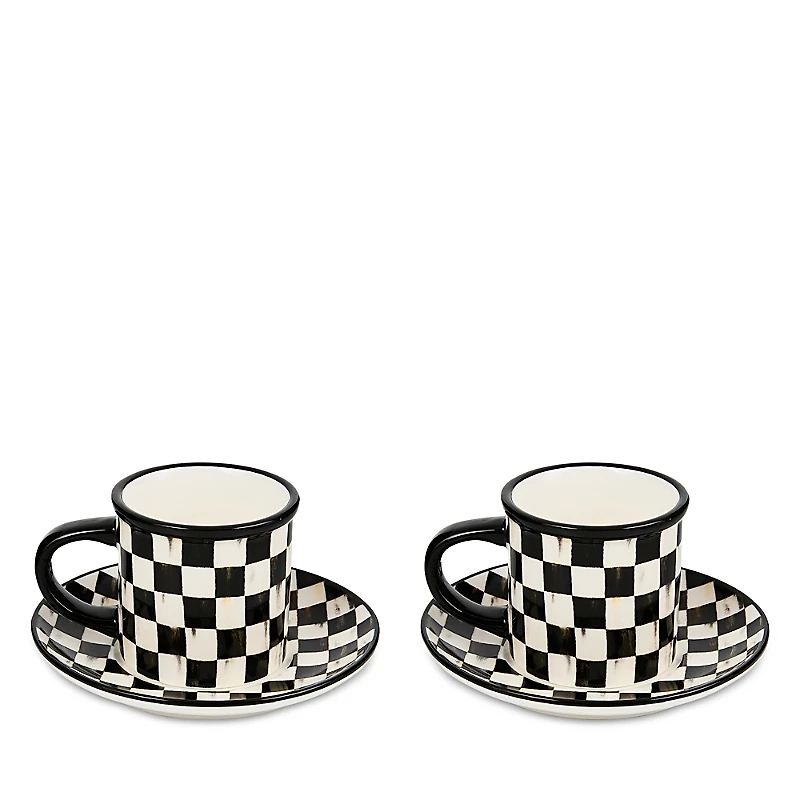 MacKenzie-Childs Courtly Check Stoneware Espresso Cup & Saucer, Set of 2