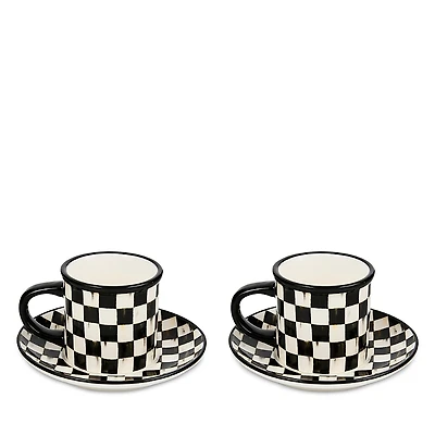 MacKenzie-Childs Courtly Check Stoneware Espresso Cup & Saucer, Set of 2