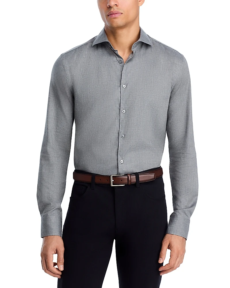 Canali Tonal Herringbone Weave Sport Shirt
