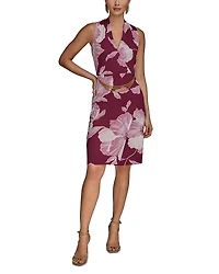 Donna Karan Floral Print Chain Belt Dress