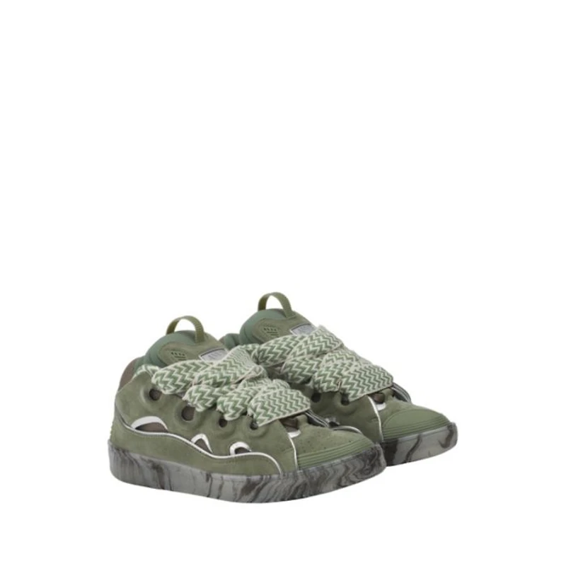 Unisex Leather Curb Sneakers with Marbled Sole