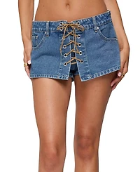 Edikted Olivera Lace Up Denim Mini Skort