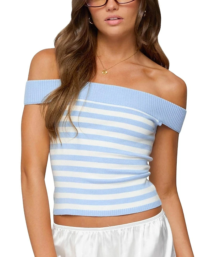 Edikted Deni Off Shoulder Striped Knit Top