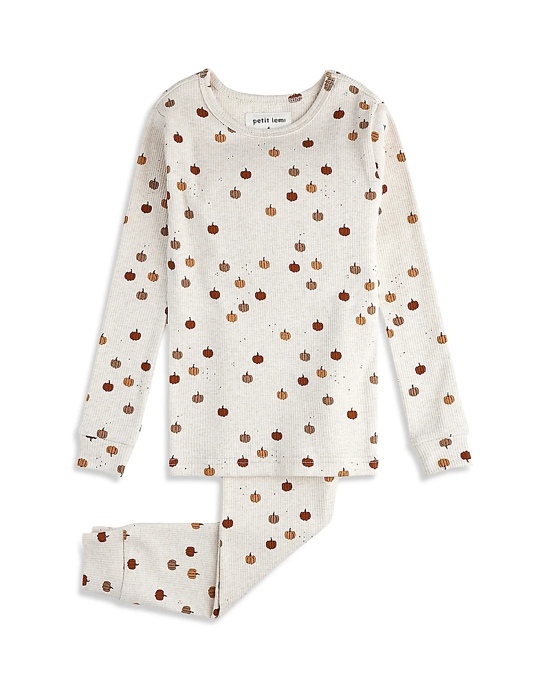 petit lem unisex Pumpkin Print on Heathered Oatmeal Pajama Set - Little Kid, Big Kid