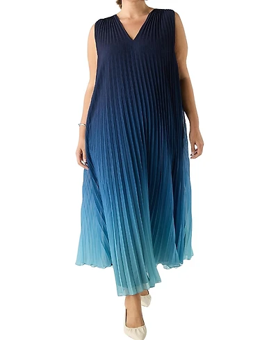 Live Unlimited Ombre Pleated V-Neck Dress