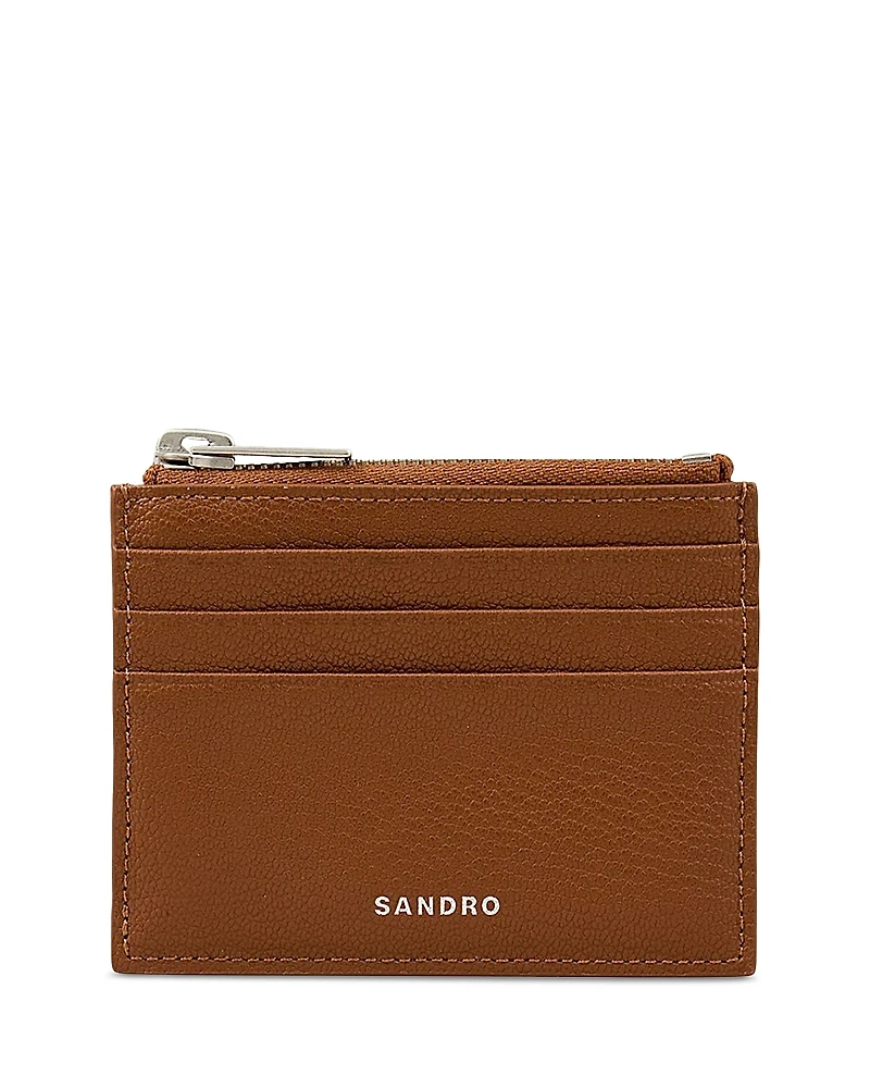 Sandro Grained Leather Zip Card Holder