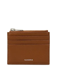 Sandro Grained Leather Zip Card Holder