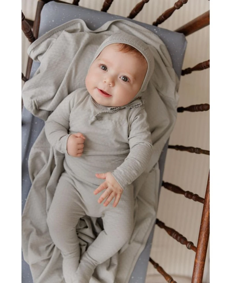 Unisex Heart and Star Button Pointelle Collection - Footie + Bonnet Baby