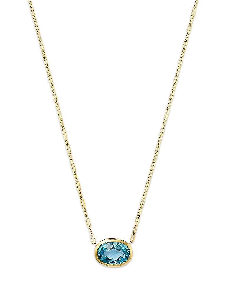 Bloomingdale's Fine Collection Sky Blue Topaz Oval Bezel Pendant Necklace
