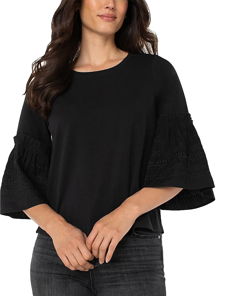 Liverpool Los Angeles Embroidered Bell Sleeve Top