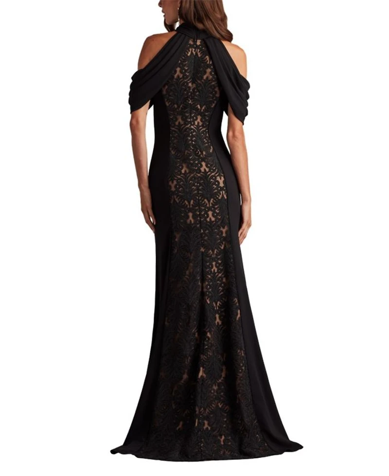 Kato Embroidered Off-Shoulder Halter Gown