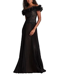 Margaux Off-Shoulder Floral Ruffle Trim Gown