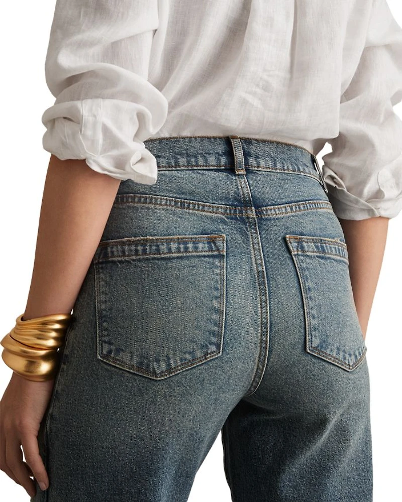 Petites Molly High Rise Barrel Jeans Mid Blue