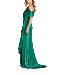Boise Metallic Waterfall Flounce Gown