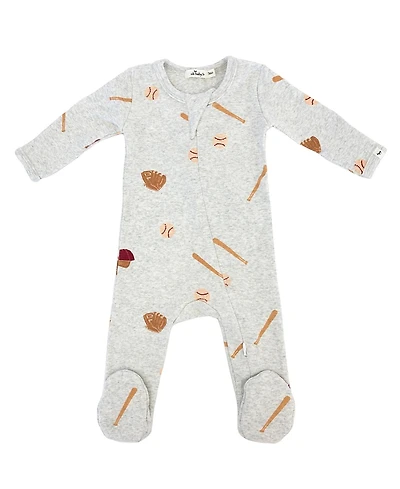oh baby! Unisex Baseball Print Zipper Footie - Baby