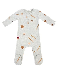 oh baby! Unisex Baseball Print Zipper Footie - Baby