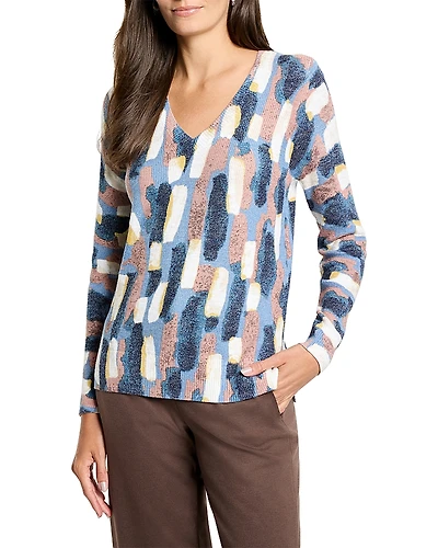 Nic+Zoe Brushstroke Waffle V Neck Sweater