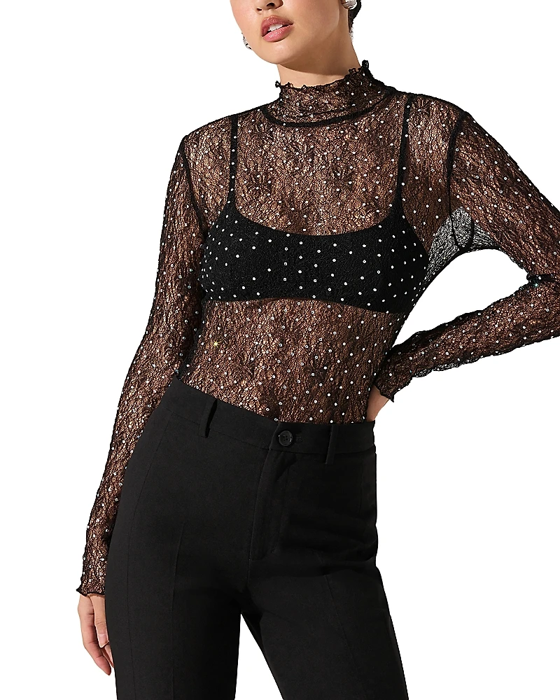 Astr the Label Kyra Lace Mock Neck Top