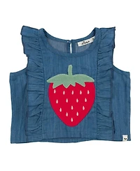 Girls' Lola Strawberry Applique with Millie Ruffle Lyocell Denim Blouse - Baby, Little Kid