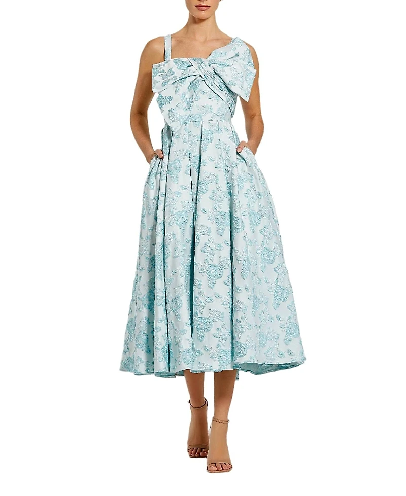 Mac Duggal Floral Brocade Dress with Statement Bow