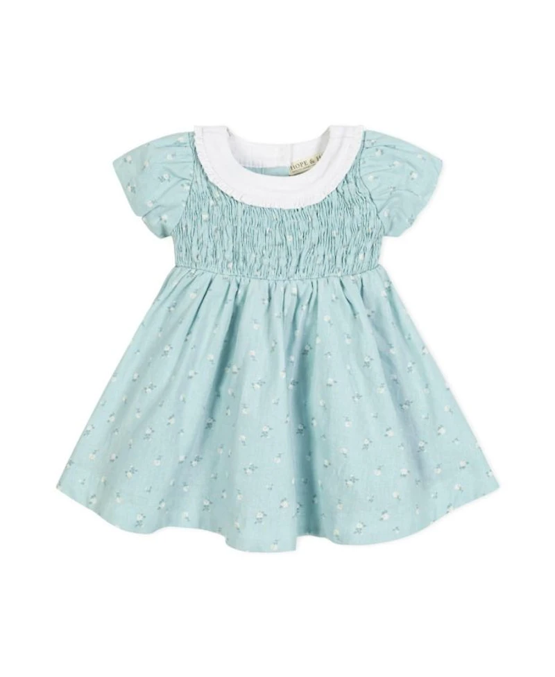 Girls' Short Sleeve with Ruffle Collar Linen Dress - Baby