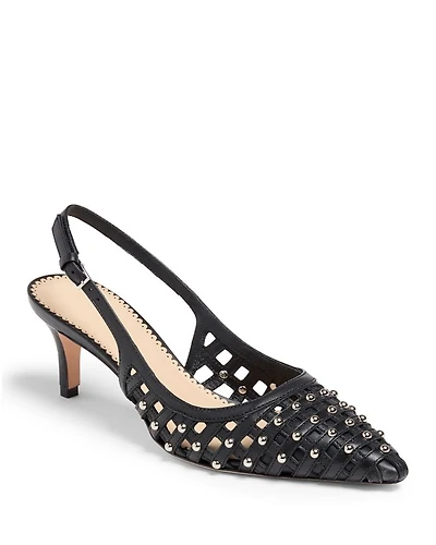 Women's Rena Leather Cage Studded Slingback Pumps