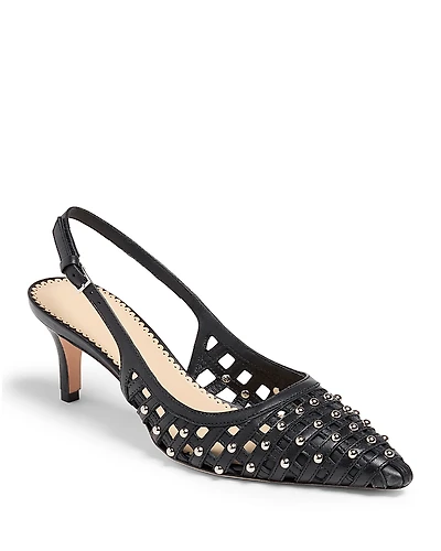 Cinq a Sept Women's Rena Leather Cage Studded Slingback Pumps