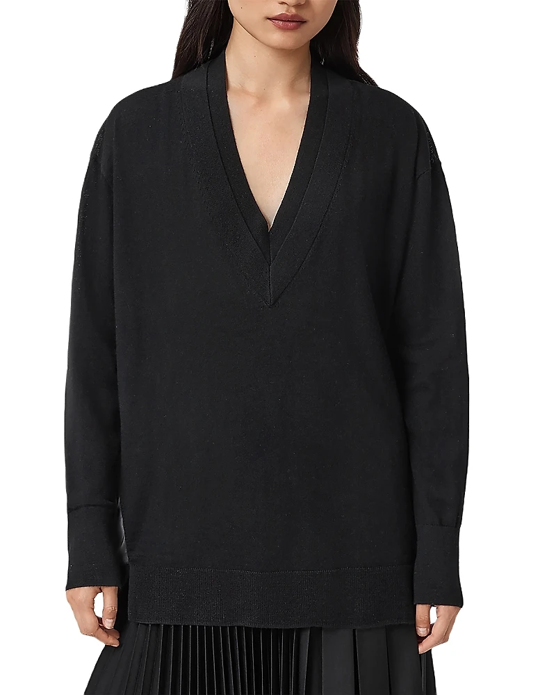 Allsaints Bern Paneled V Neck Sweater