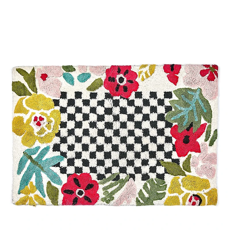 MacKenzie-Childs Flower Checkerboard Bath Rug, 24 x 36