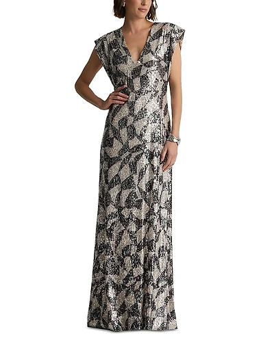 St. John Cubist Geo Stretch Paillette Gown