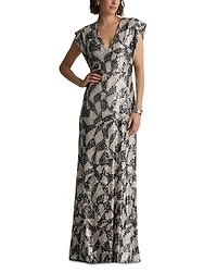 St. John Cubist Geo Stretch Paillette Gown