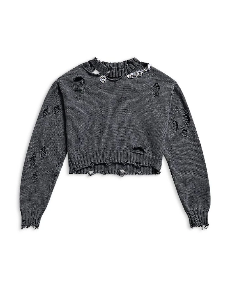 Distressed Crystal Embellished Sweater