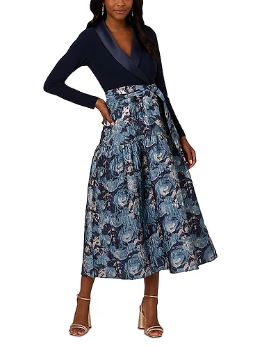 Adrianna Papell Jersey Jacquard Tuxedo Dress