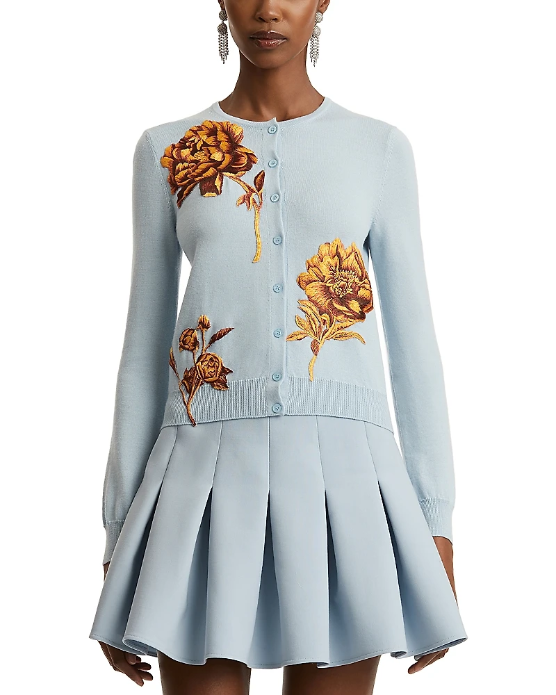Oscar de la Renta Long Sleeve Peony Sweater