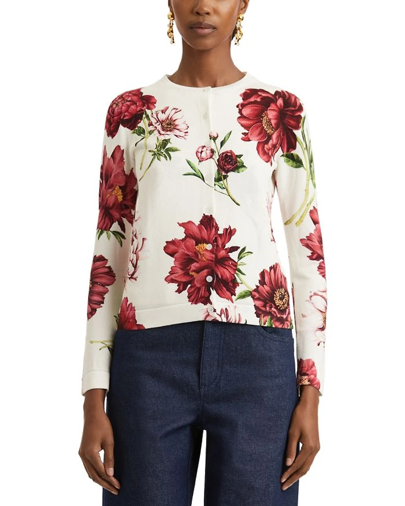 Long Sleeve Peony Print Cardigan Sweater