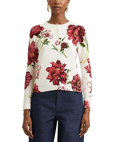Long Sleeve Peony Print Cardigan Sweater