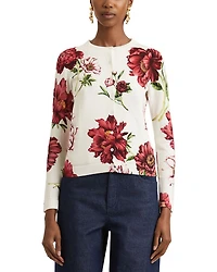 Long Sleeve Peony Print Cardigan Sweater