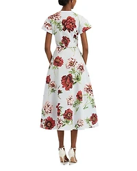 Peony Print Belted Button Front Dress
