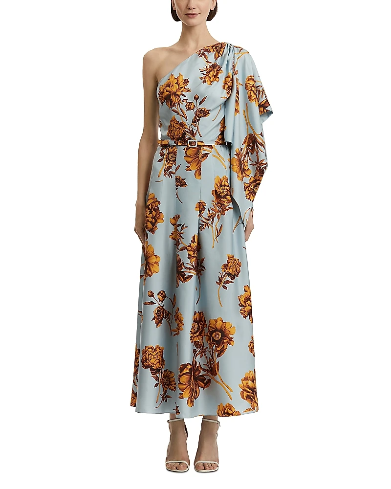 Oscar de la Renta One Shoulder Silk Drape Dress