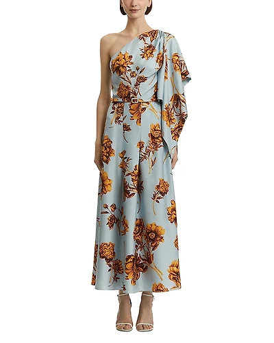 Oscar de la Renta One Shoulder Silk Drape Dress