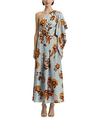 Oscar de la Renta One Shoulder Silk Drape Dress