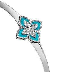 18K White Gold Diamond & Turquoise Venetian Princess Bangle Bracelet
